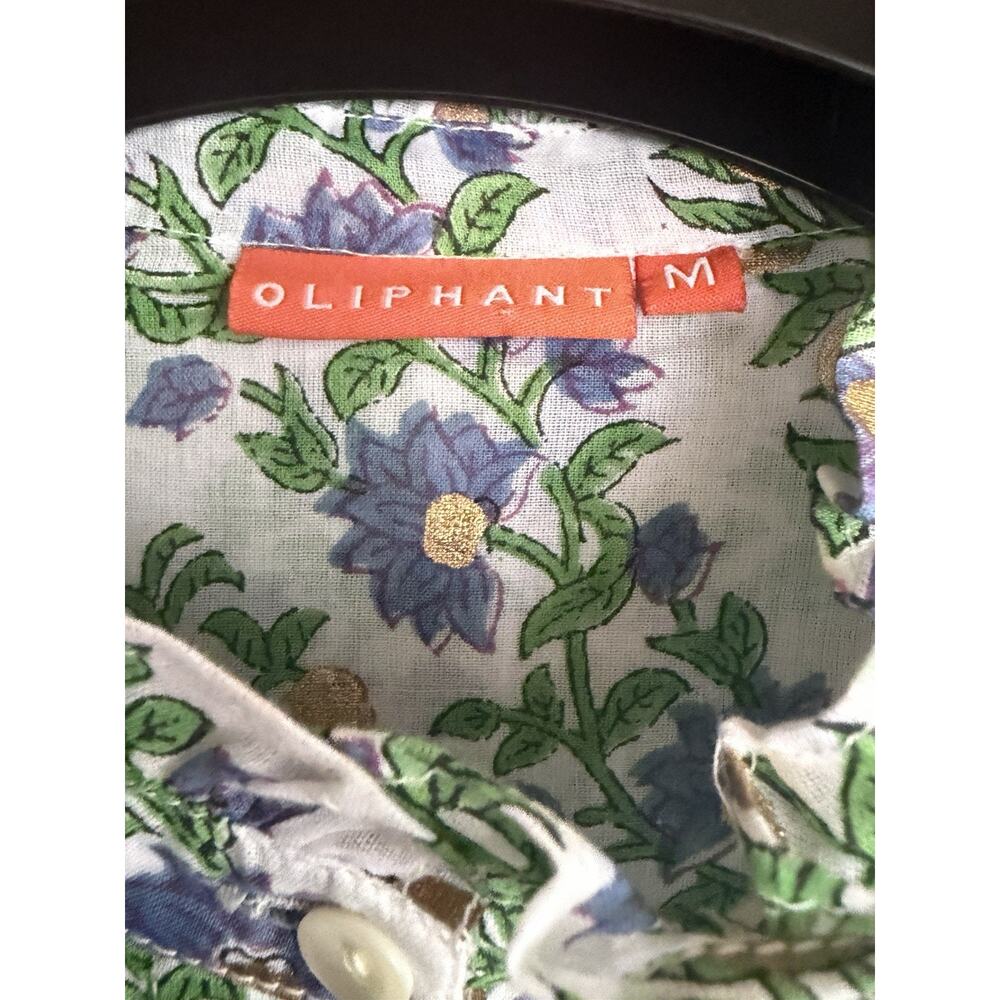 OLIPHANT Block Print Floral Dress White Green Blue Purple Gold Sz Medium NWOT - Picture 2 of 4